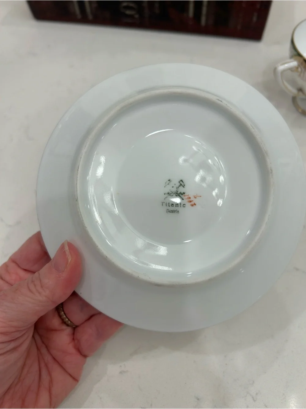 Titanic Pattern-Vintage Floral Gold-Trim Tea Cup & Saucer - Green, Pink, White